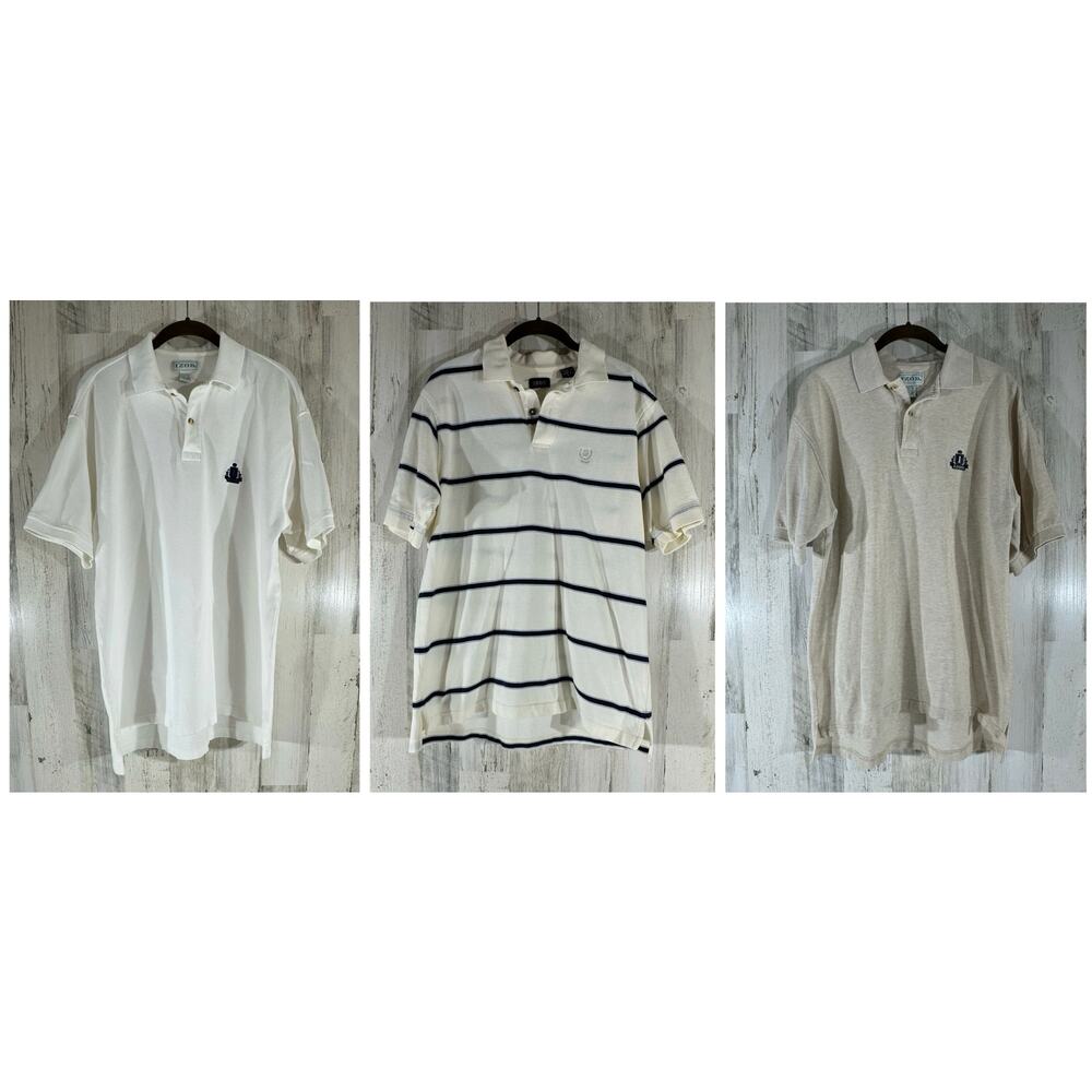 Izod Polos Size Medium Lot of 3 Vintage White Striped Beige Neutrals READ